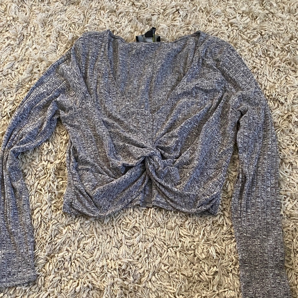 Forever 21 Heather Gray Twist Front Long Sleeve Top